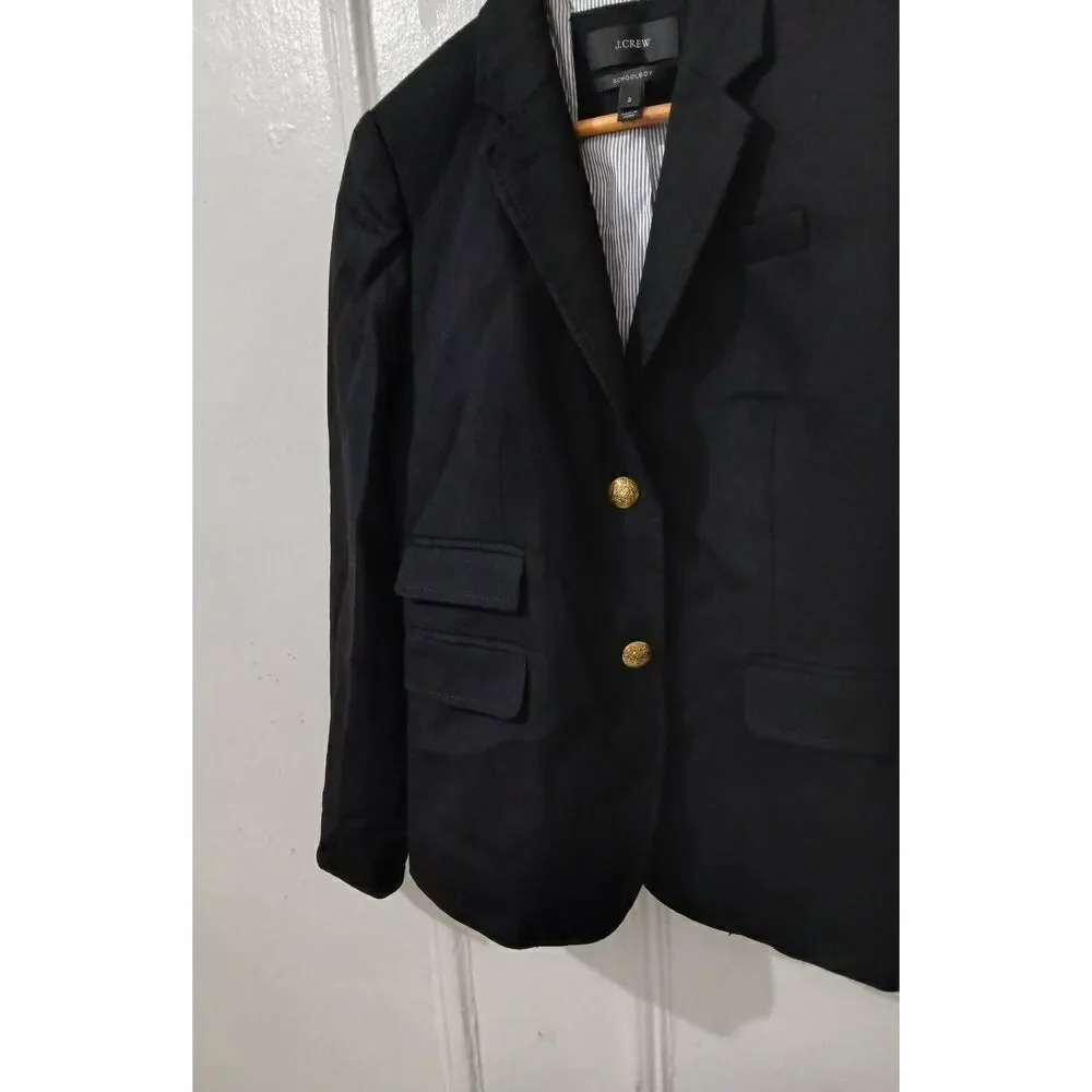 J crew womens size 2 SCHOOL BOY BLAZER jacket black fine wool TWO BUTTON